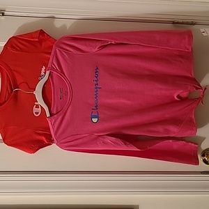 BUNDLE CHAMPION BRAND GIRLS RED AND PINK BUNDLE OF TWO TOPS LARGE